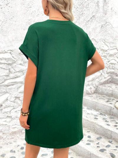 Round Neck Short Sleeve Mini Tee Dress with Pockets - Clothes For Her Online Store
