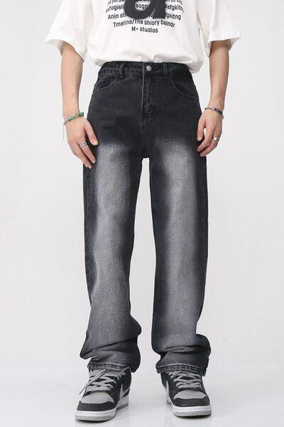Men's Washed Straight Leg Jeans - Clothes For Her Online Store