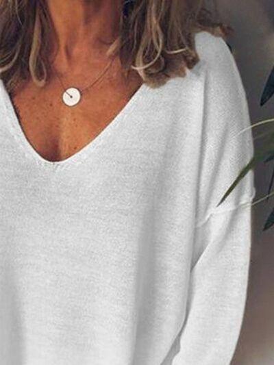 Full Size V-Neck Drop Shoulder Long Sleeve T-Shirt Plus Size