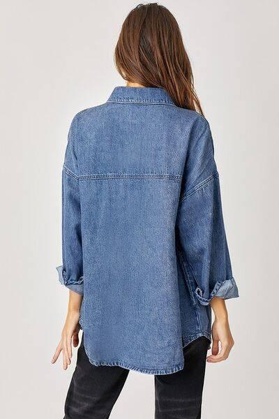 RISEN Button Up Drop Shoulder Denim Shacket