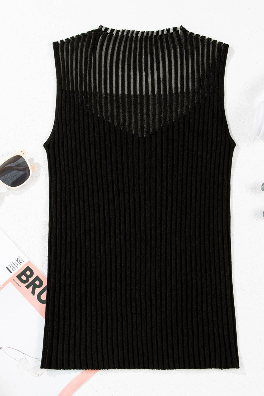 Ribbed Texture Mesh Knit Tank