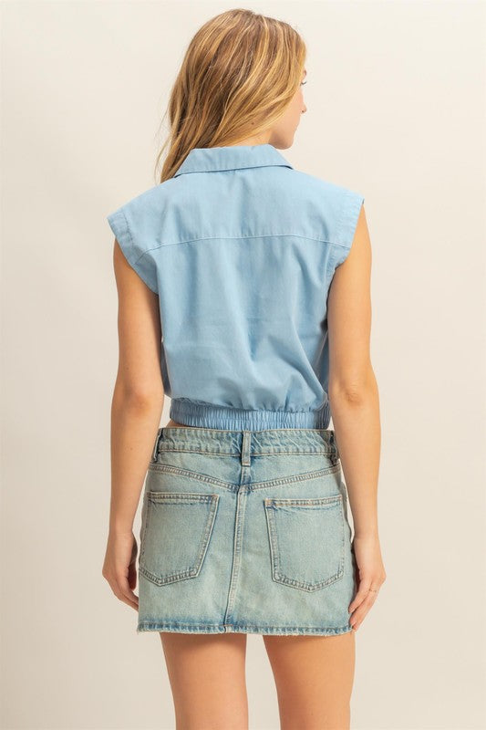 HYFVE Johnny Collar Sleeveless Cropped Blouse - Clothes For Her Online Store