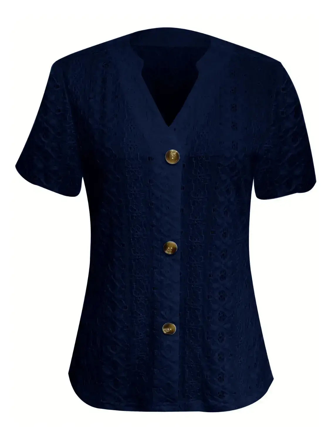 Openwork Notched Short Sleeve Top - Clothes For Her Online Store