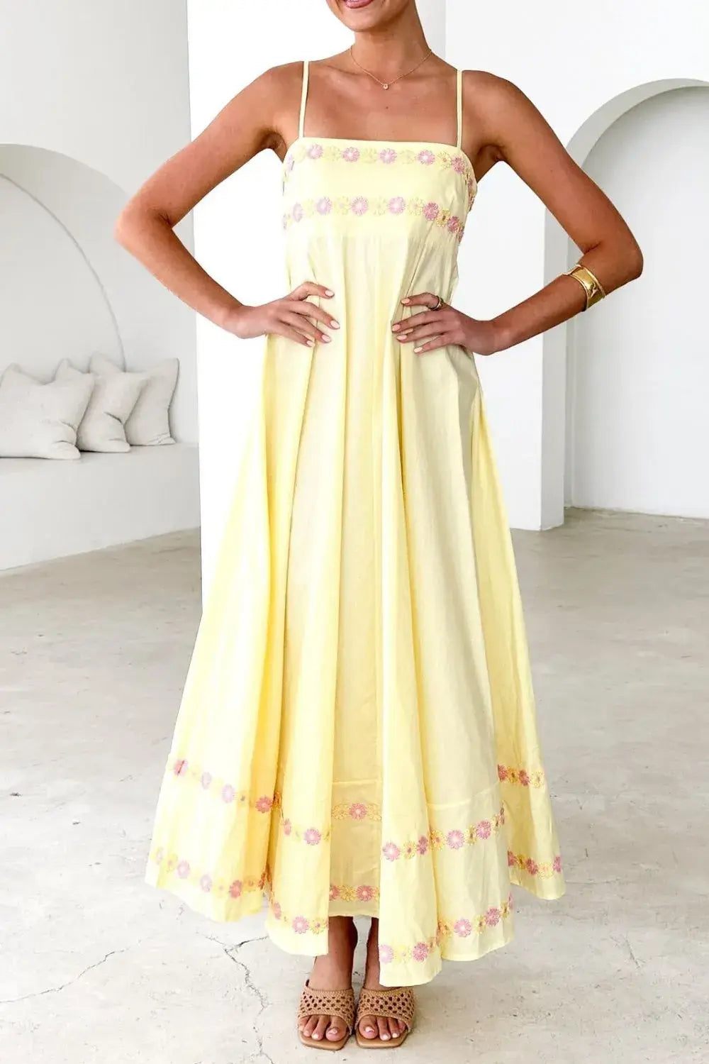 Floral Embroidered Spaghetti Strap Maxi Dress