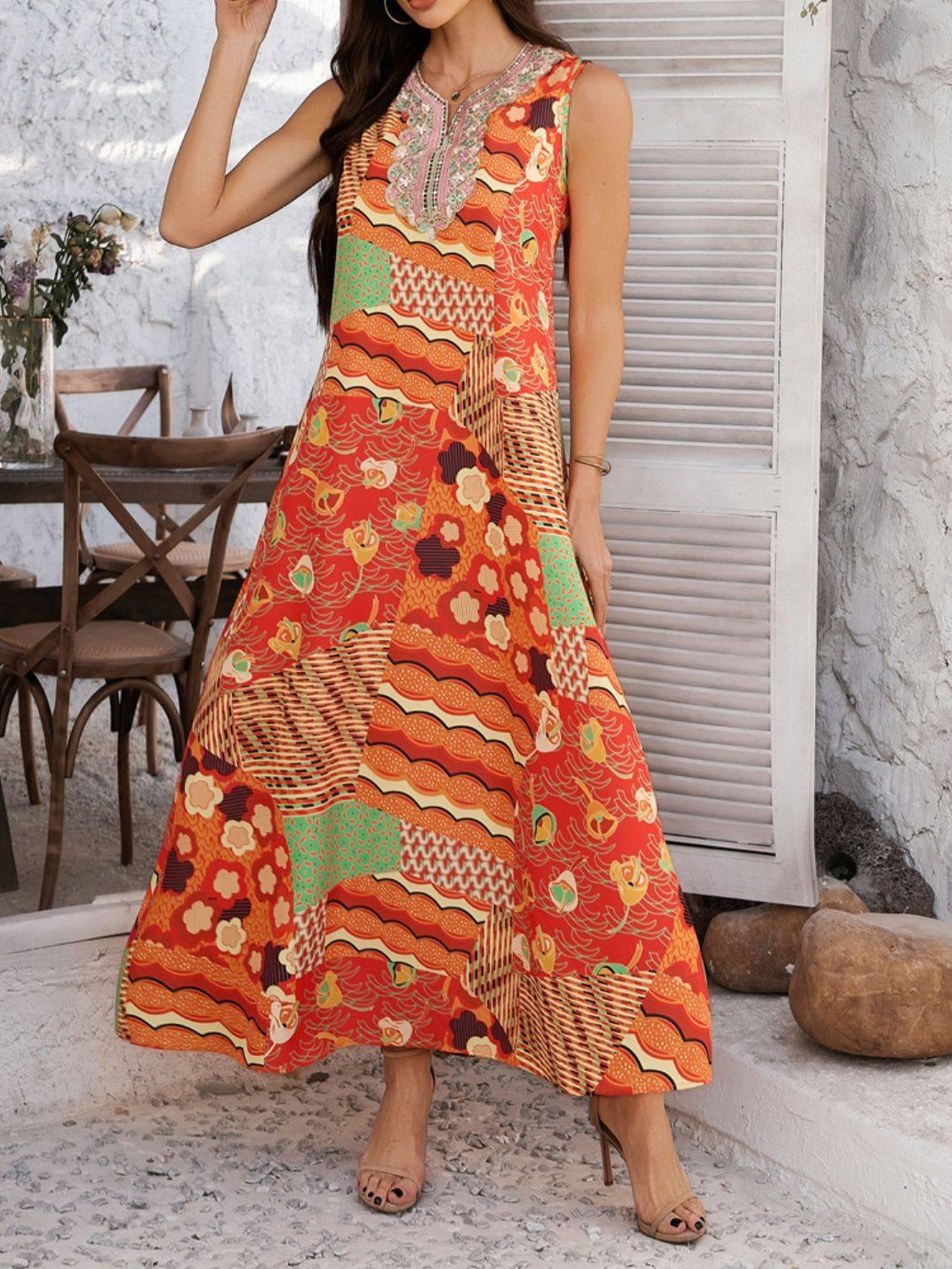 Devine Printed Sleeveless Maxi Dress