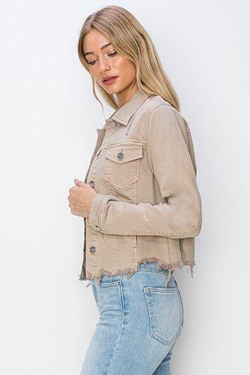 RISEN Full Size Raw Hem Button Up Cropped Denim Jacket Plus Size - Clothes For Her Online Store