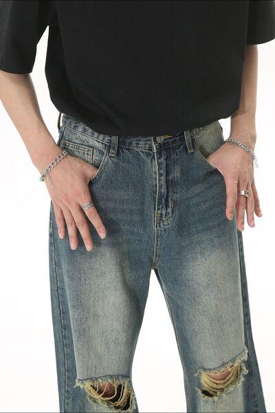 Distressed Wide Leg Men's Jeans