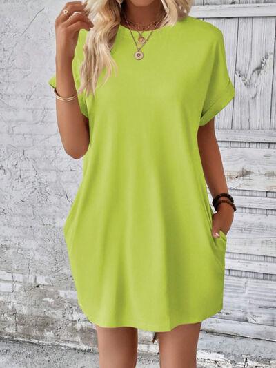 Round Neck Short Sleeve Mini Tee Dress with Pockets - Clothes For Her Online Store