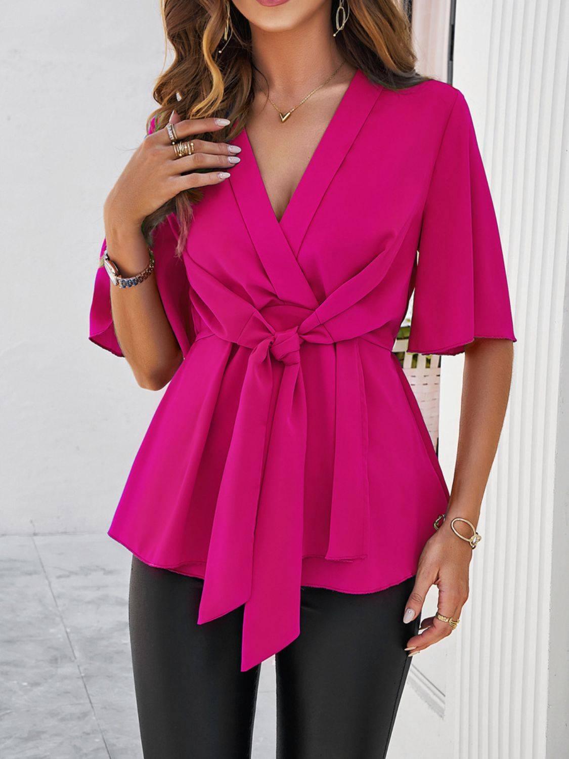 Devine Tied Front Peplum Blouse