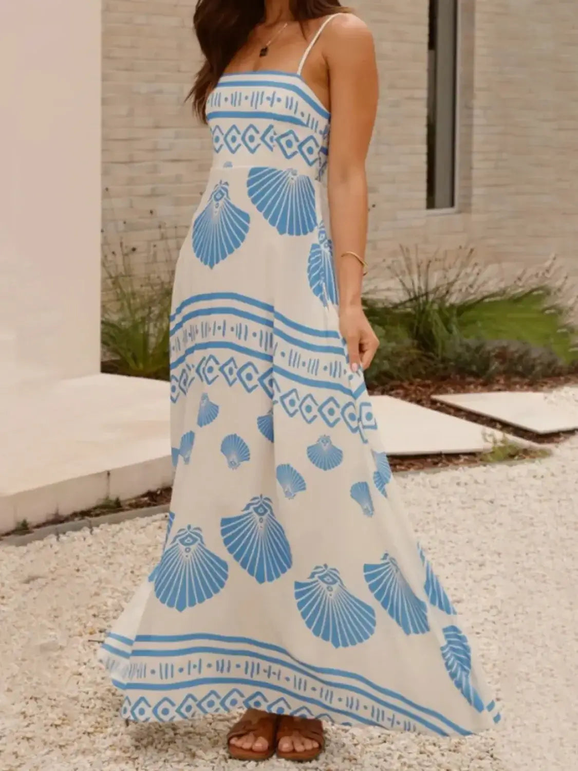 Seashell Print Spaghetti Strap Maxi Dress