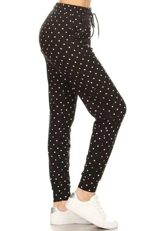 Leggings Depot Full Size Buttery Soft Polka Dot Joggers with Drawstring Plus Size - Clothes For Her Online Store