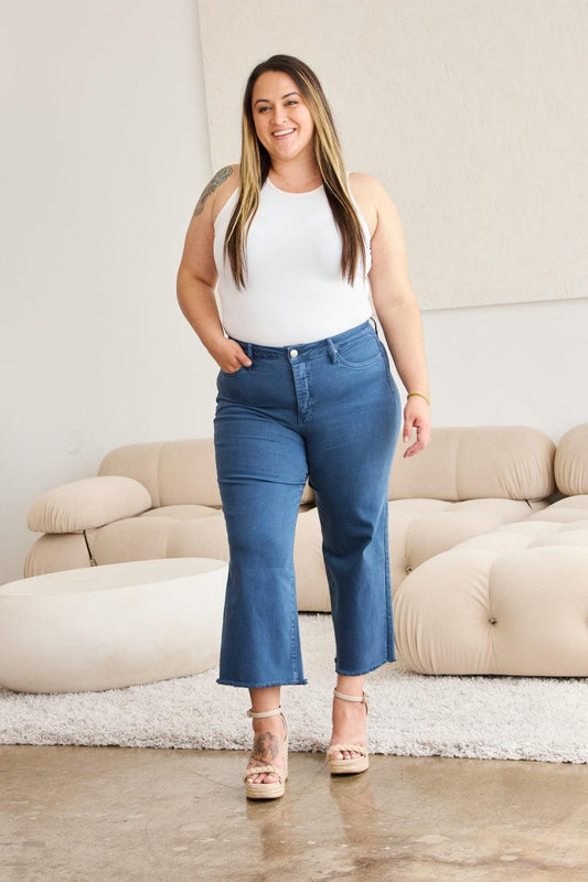 RFM Crop Chloe Full Size Tummy Control High Waist Raw Hem Jeans - Clothes For Her Online Store