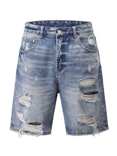 Men's Distressed Denim Bermuda Shorts