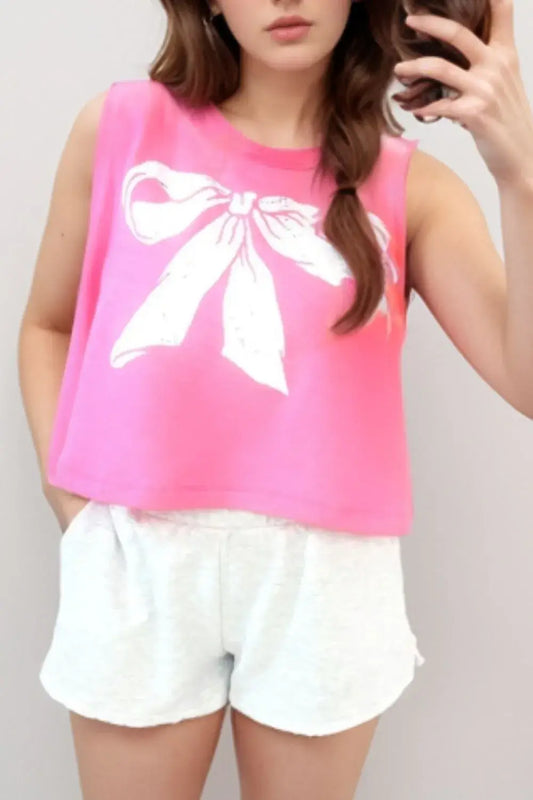 Bow Print Boxy Fit Tank Top