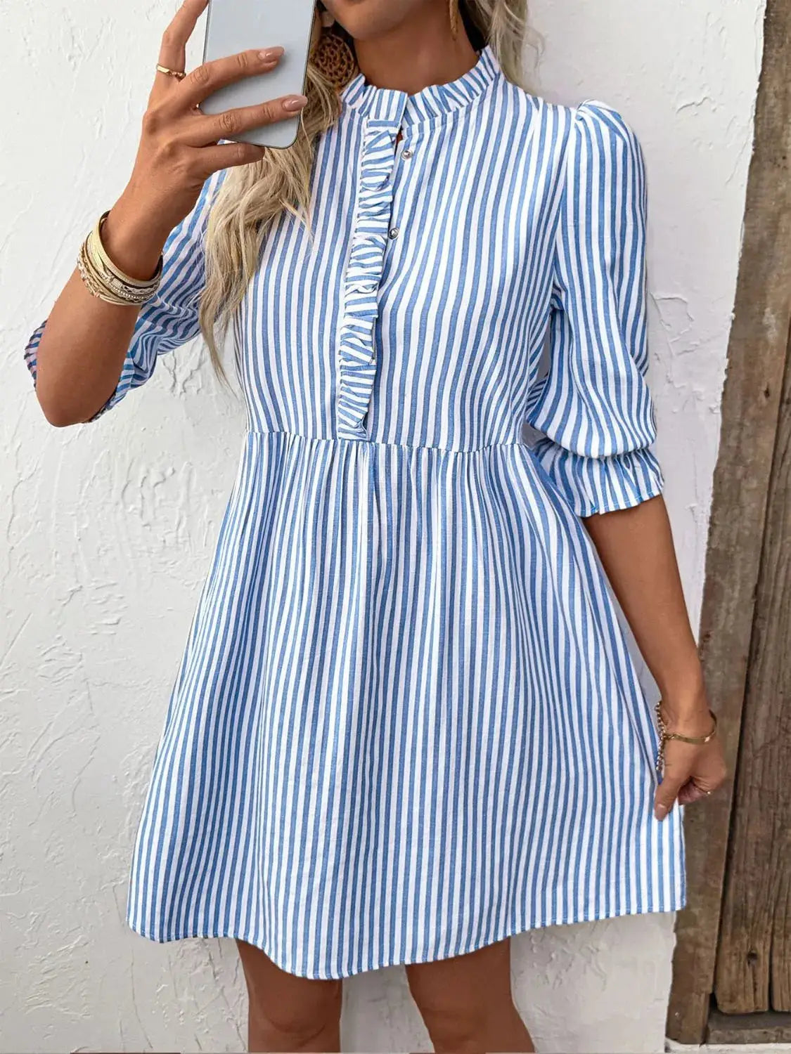 Striped Half Sleeve Mini Shirt Dress - Clothes For Her Online Store