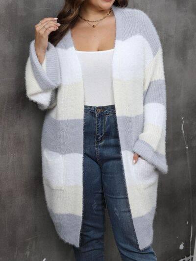 Plus Size Open Front Long Sleeve Cardigan - Clothes For Her Online Store