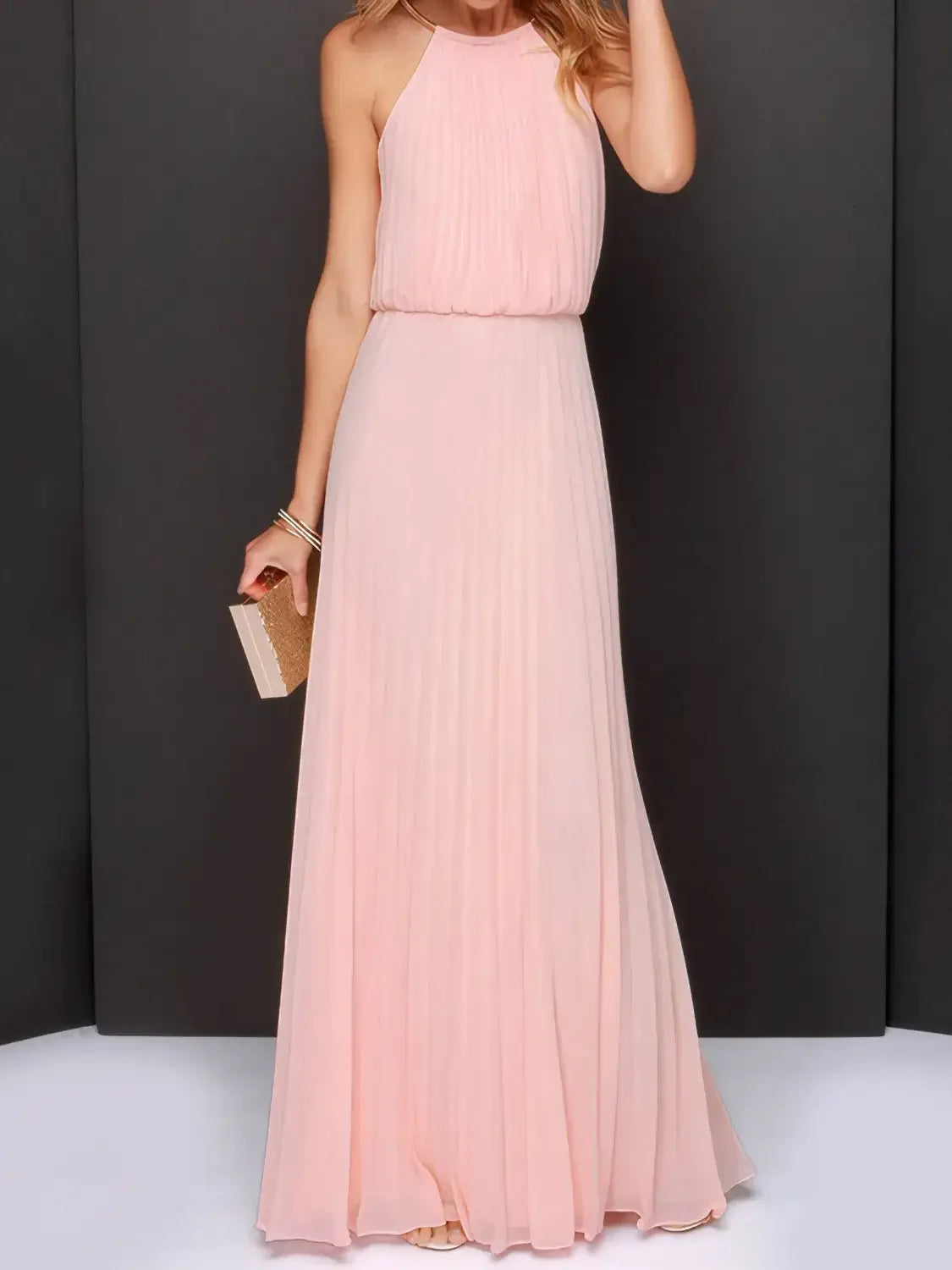 Pleated Sleeveless Maxi Cami Dress