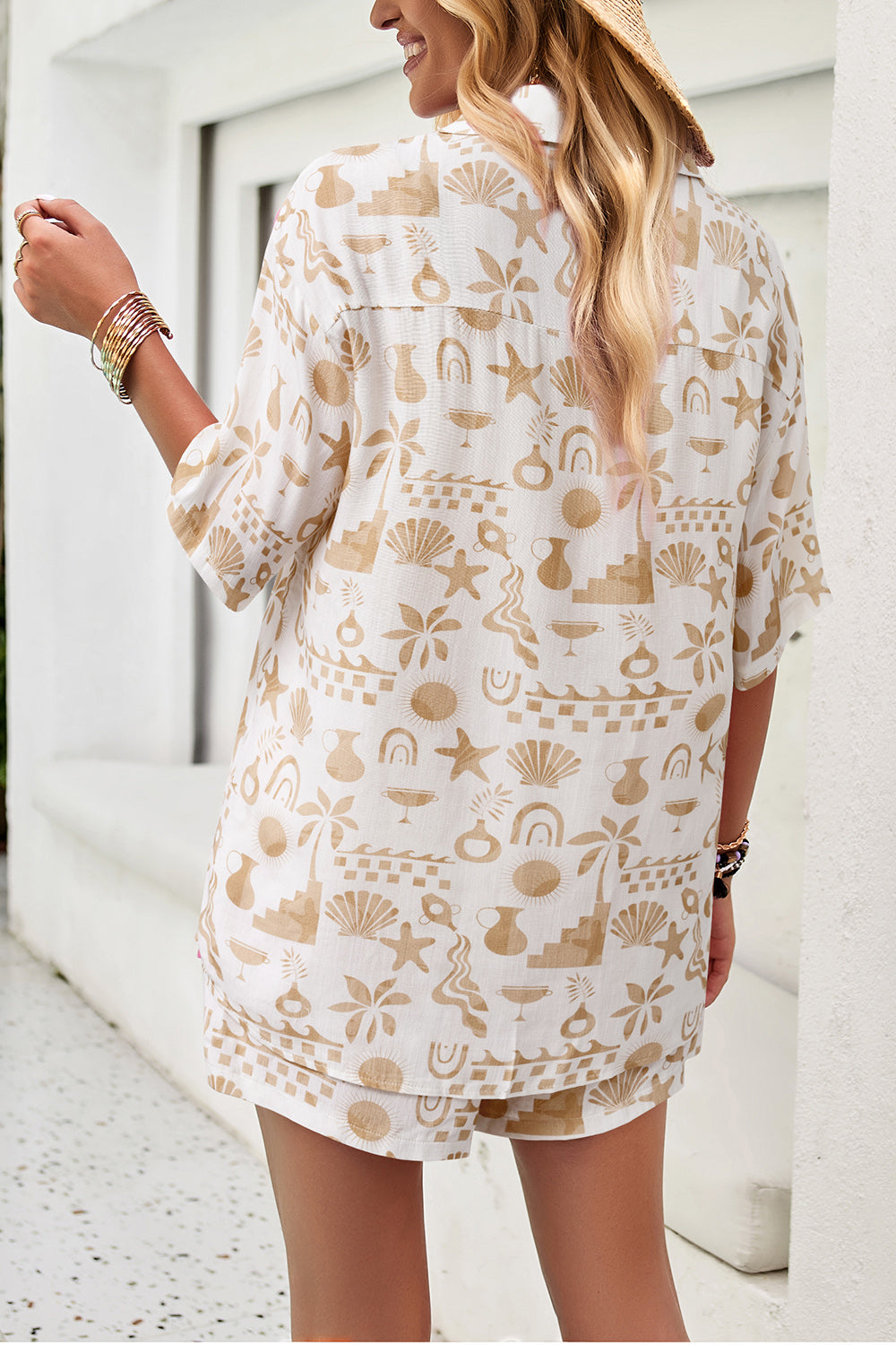 Devine Printed Button Up Shirt and Shorts Set - Clothes For Her Online Store