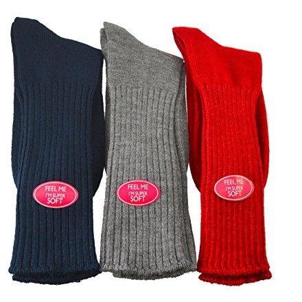 Solid Color Ribbed Crew Turn cuff Soft Acrylic Socks 3 Pair Pack Socks