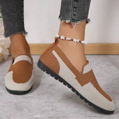 Contrast Mesh Round Toe Flat Slip-Ons - Clothes For Her Online Store