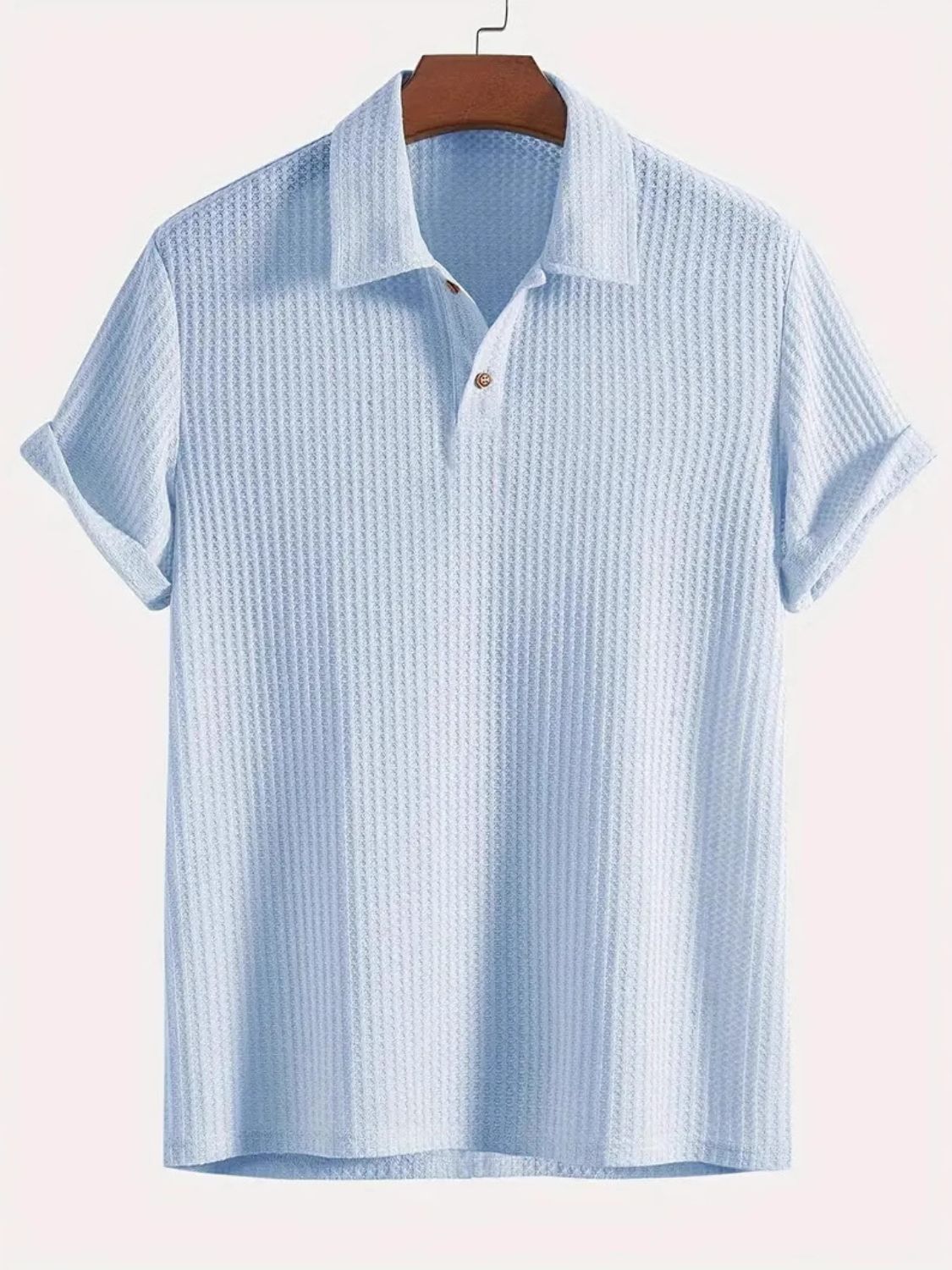 Men's Waffle-Knit Collared Neck Short Sleeve Polo - Clothes For Her Online Store