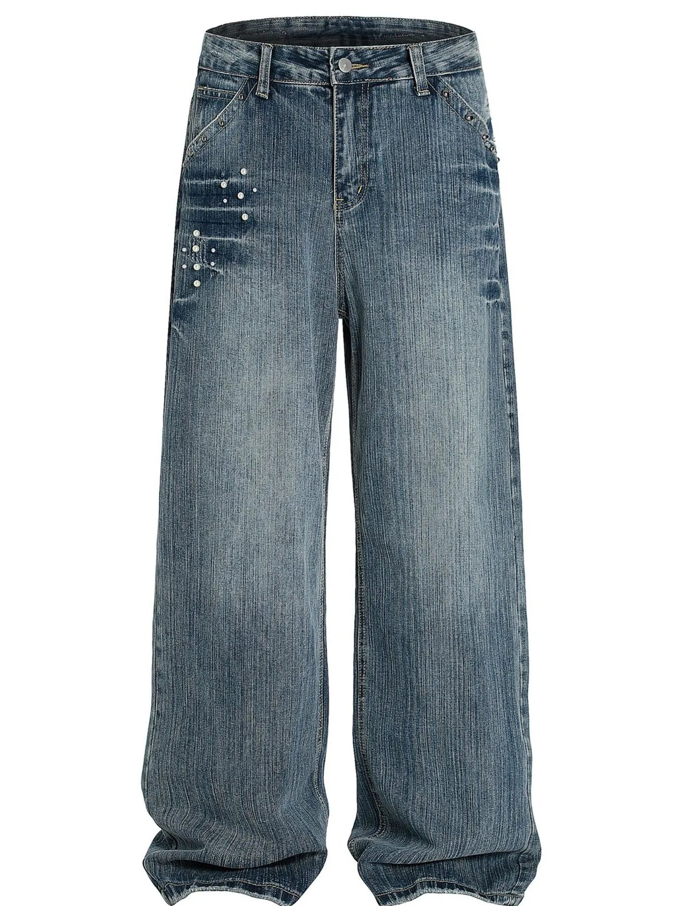 Men's Vintage Wide Leg Pearl Detail Jeans