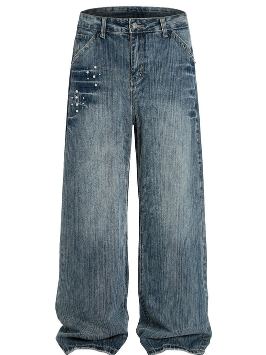 Men's Vintage Wide Leg Pearl Detail Jeans