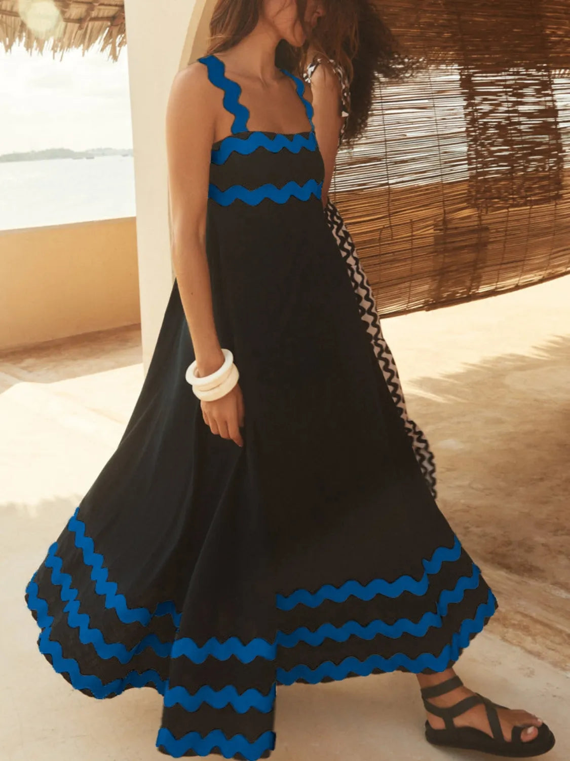 Contrast Trim Square Neck Maxi Cami Dress - Clothes For Her Online Store