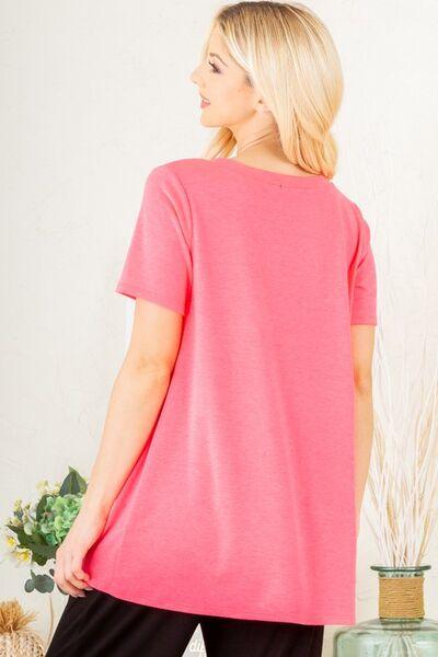 Heimish Full Size V-Neck Short Sleeve T-Shirt with Bar Detail Plus Size - Clothes For Her Online Store