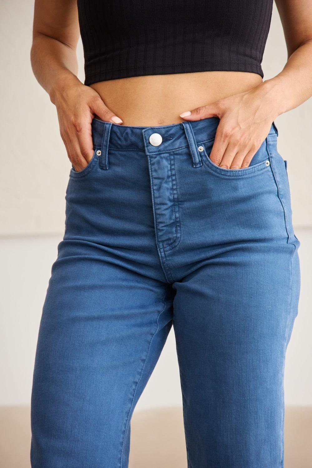 RFM Crop Chloe Full Size Tummy Control High Waist Raw Hem Jeans - Clothes For Her Online Store