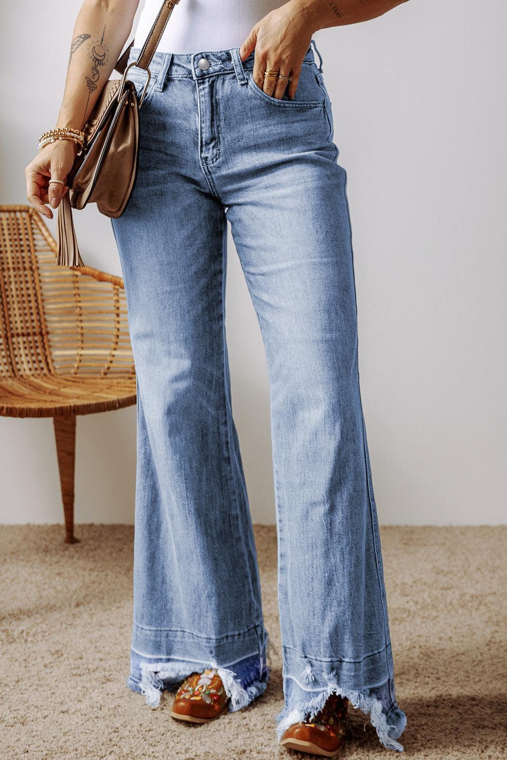 Raw Hem Bootcut Jeans with Pockets - Clothes For Her Online Store
