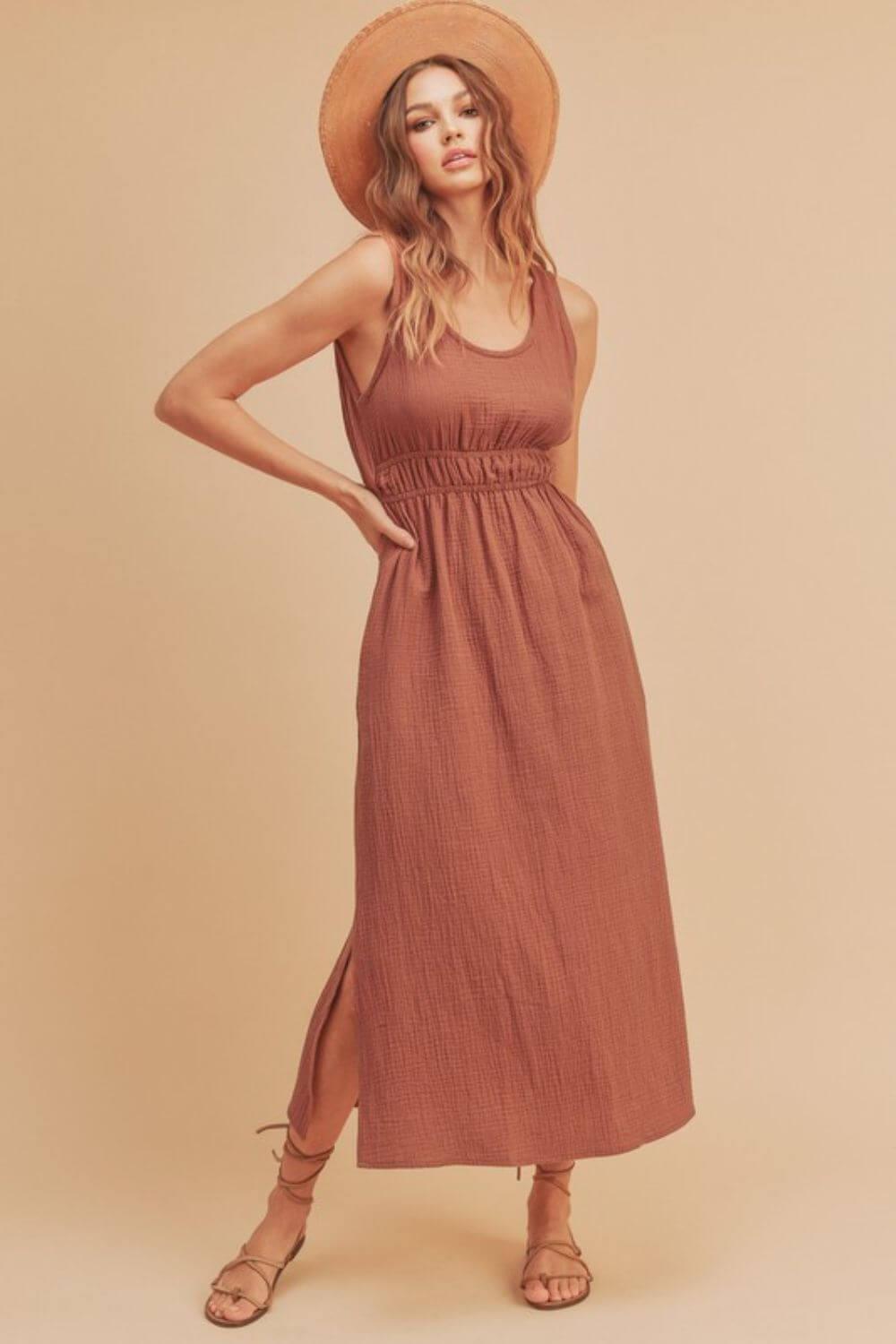 Aemi + Co Side Slit Round Neck Sleeveless Tank Dress