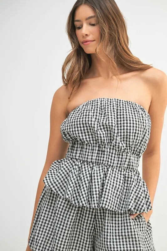 MABLE Gingham Tube Top and Shorts Set - Clothes For Her Online Store