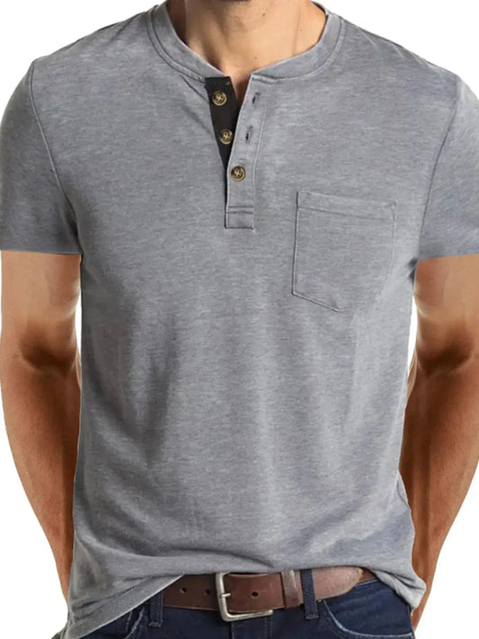 Men's Full Size Classic Henley Pocket Polo T-Shirt Plus Size