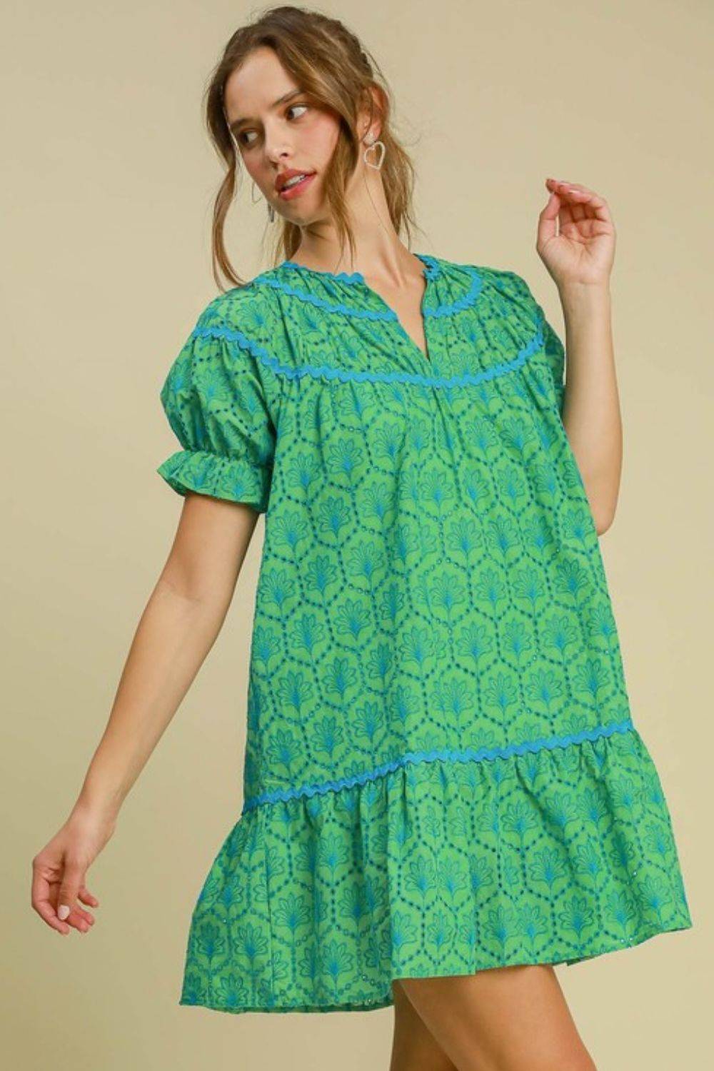 Umgee Full Size Eyelet Mini Dress With Ric Rac Trim Plus Size - Clothes For Her Online Store