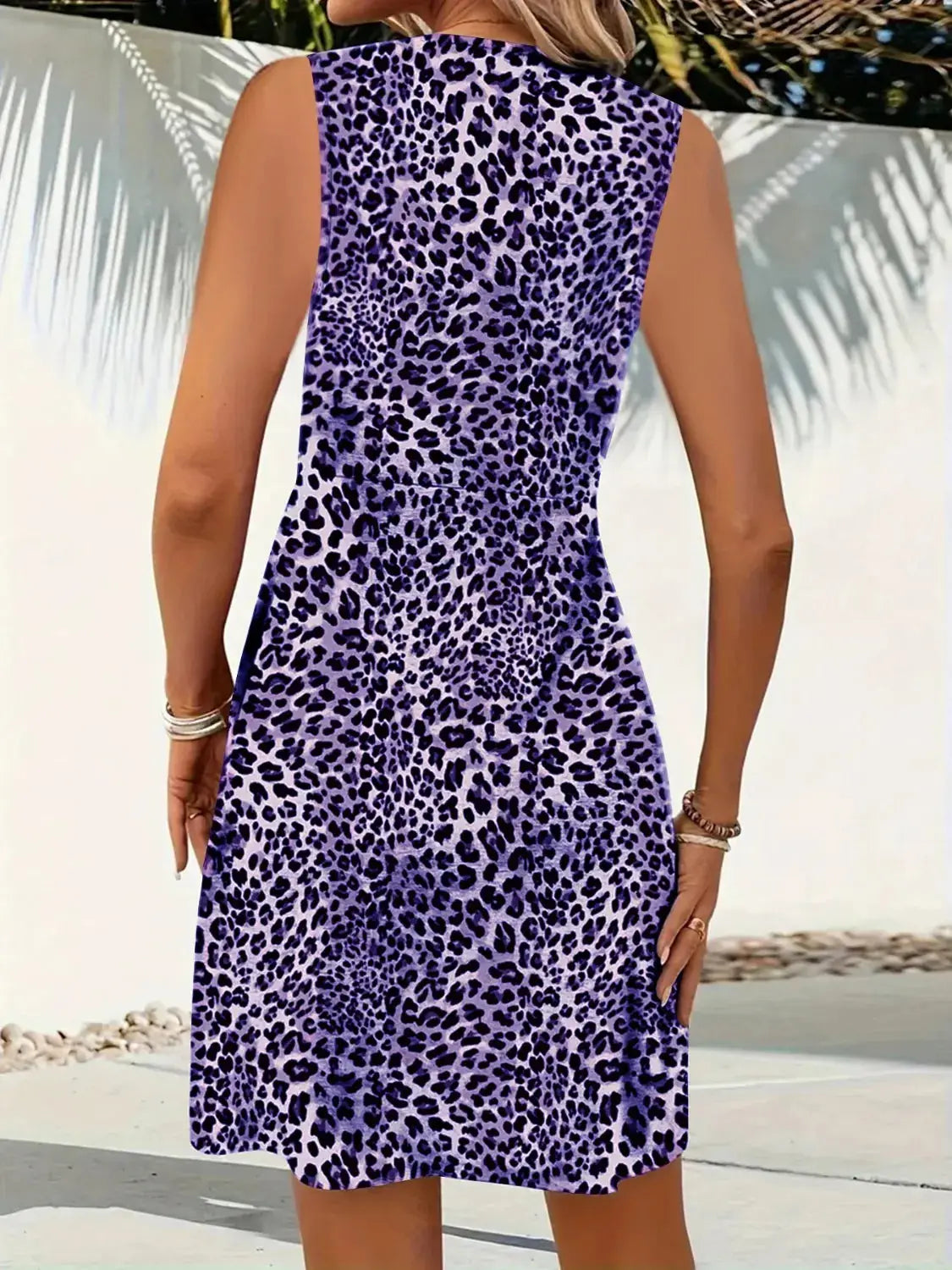 Leopard V-Neck Sleeveless Mini Dress - Clothes For Her Online Store