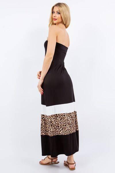 Celeste Full Size Leopard Color Block Tube Maxi Dress Plus Size - Clothes For Her Online Store
