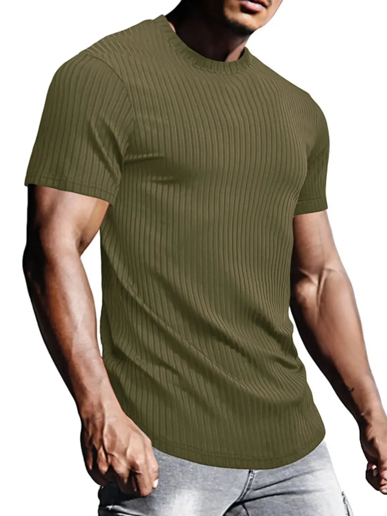 Men's Full Size Ribbed Knit Short Sleeve Round Neck T-Shirt Plus Size