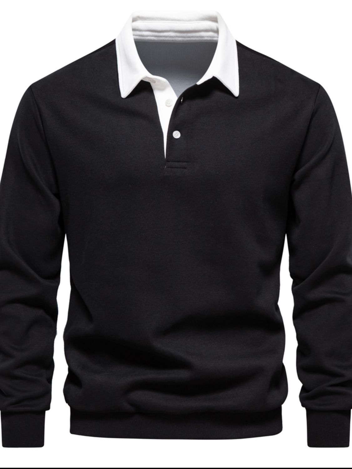 Men's Quarter Button Collared Neck Long Sleeve Polo