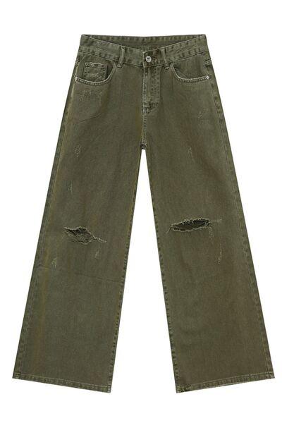 Distressed Wide Leg Jeans with Pockets - Clothes For Her Online Store