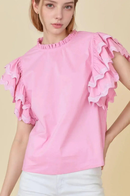 Ruffled Sleeve Frilled Collar Blouse - Clothes For Her Online Store