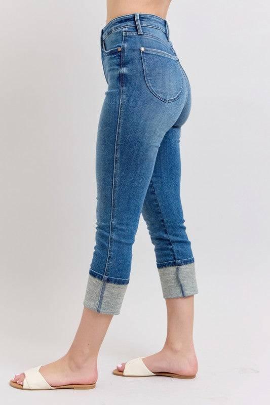 Judy Blue Full Size Skinny Cuff Capris Jeans with Pockets Plus Size - Clothes For Her Online Store