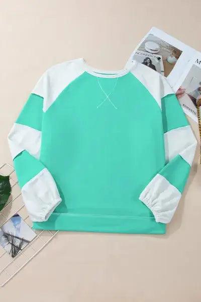 Plus Size Exposed Seam Color Block Long Sleeve Sweatshirt