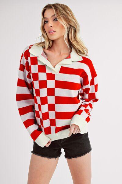 Aemi + Co Striped & Checkered Drop Shoulder Sweater