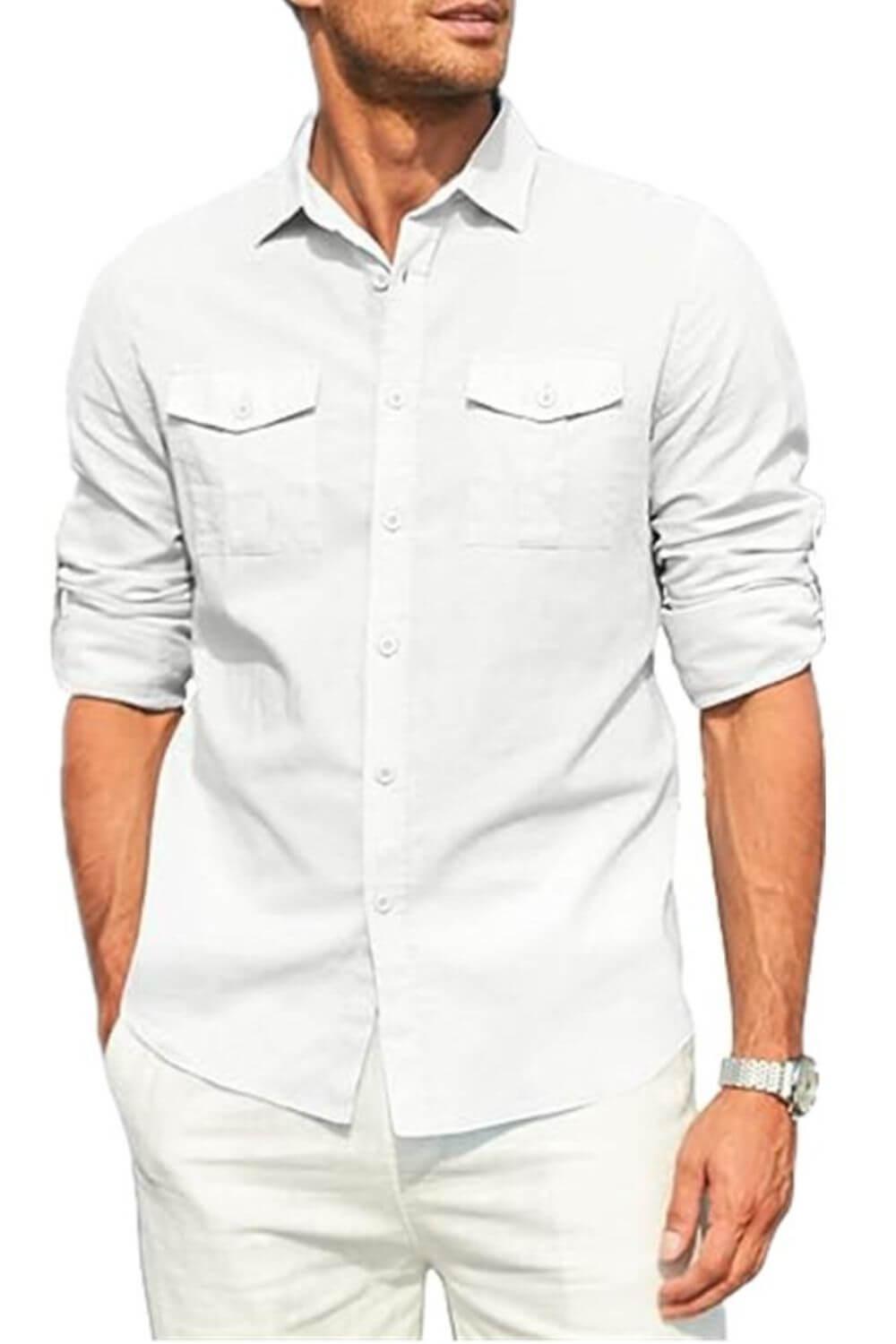 Men's Plus Size Button Down Collared Neck Long Sleeve Shirt