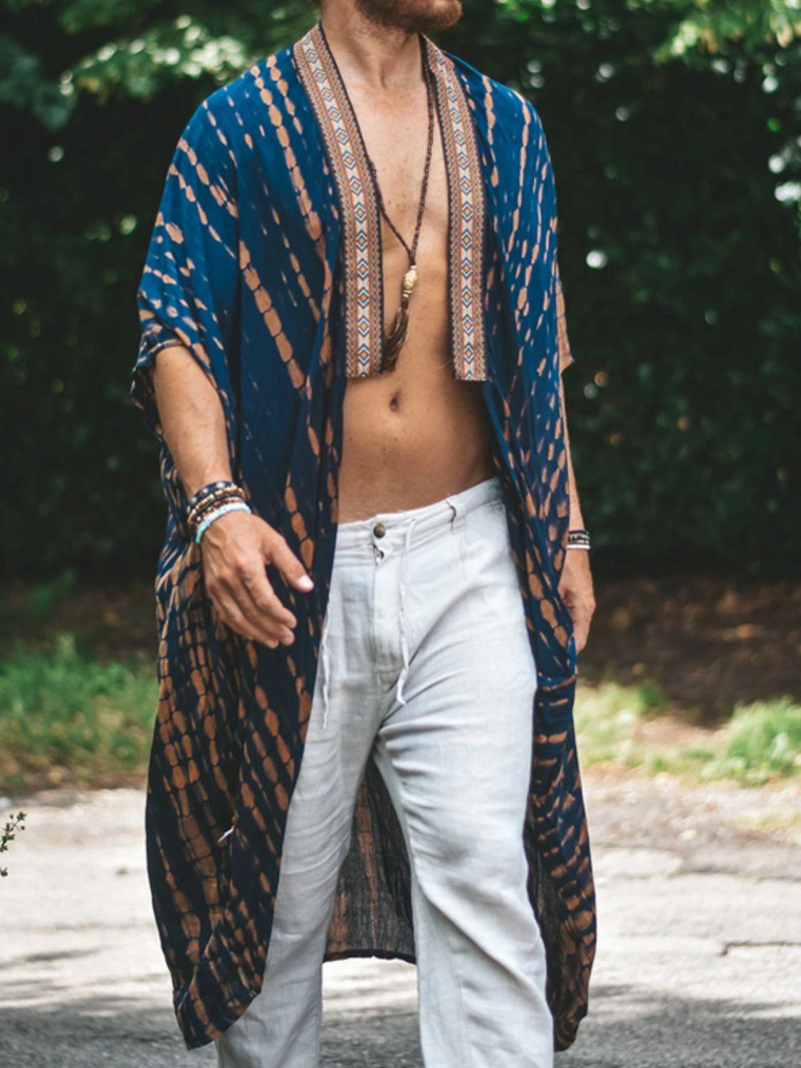 Men's Plus Size Printed Open Front Cover-Up - Clothes For Her Online Store