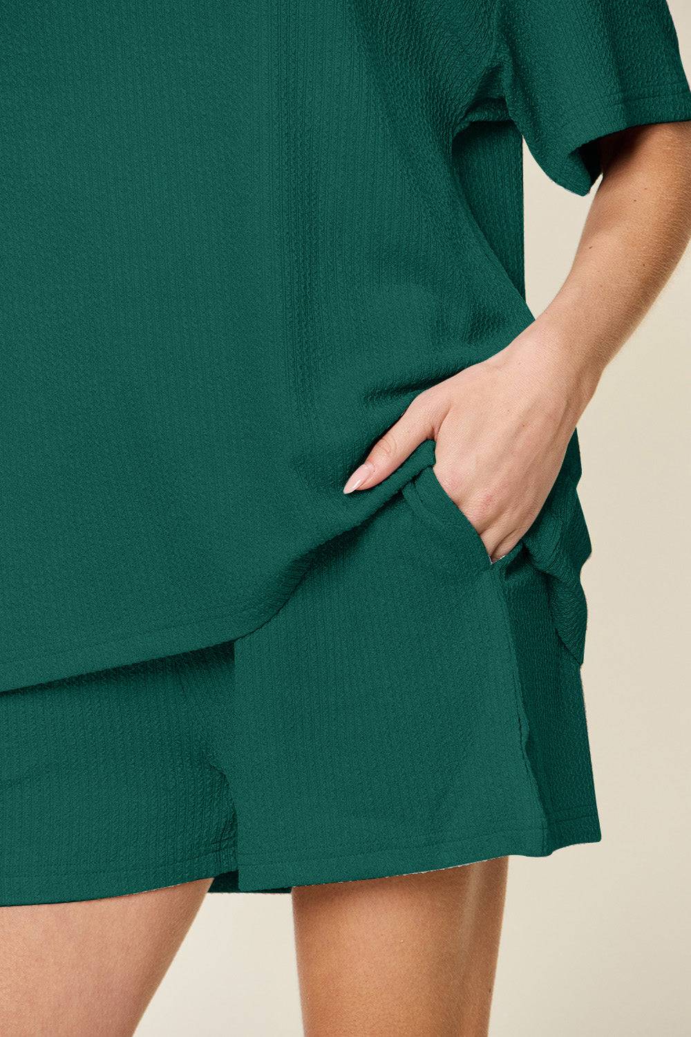 Double Take Basic style Round Neck Solid Set - Clothes For Her Online Store