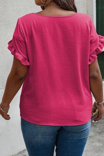 Plus Size Ruffled Round Neck Short Sleeve Blouse - Clothes For Her Online Store