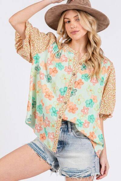 SAGE+FIG Button Down Bubble Sleeves Shirt