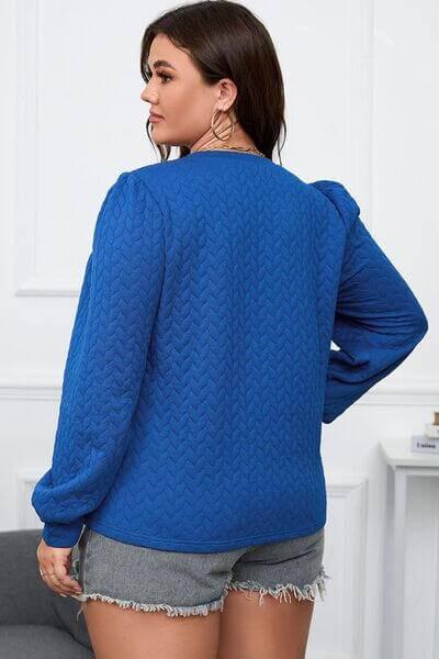 Plus Size Textured Round Neck Long Sleeve Top - Clothes For Her Online Store